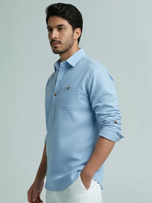 Novasol Men’s Sky Blue Solid Casual Shirt – Full Sleeve Cotton Blend Smart Casual Shirt