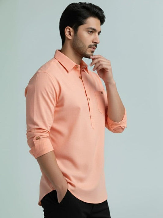 Novasol Men’s Peach Solid Casual Shirt – Full Sleeve Cotton Blend Smart Casual Shirt