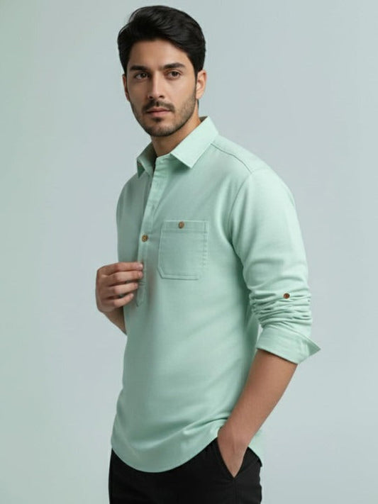 Novasol Men’s Mint Green Solid Casual Shirt – Full Sleeve Cotton Blend Smart Casual Shirt