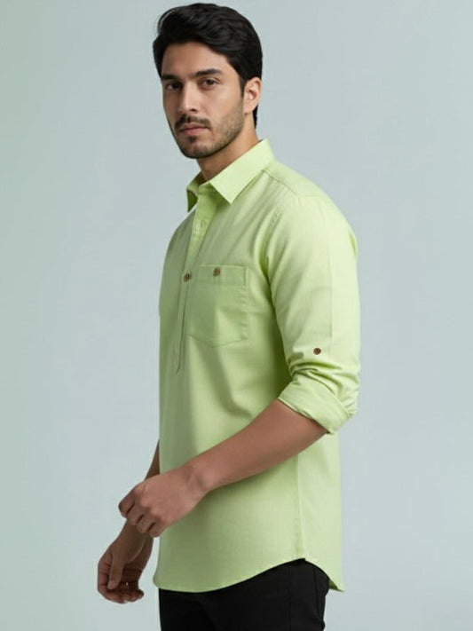 Novasol Men’s Lime Green Solid Casual Shirt – Full Sleeve Cotton Blend Shirt for Men
